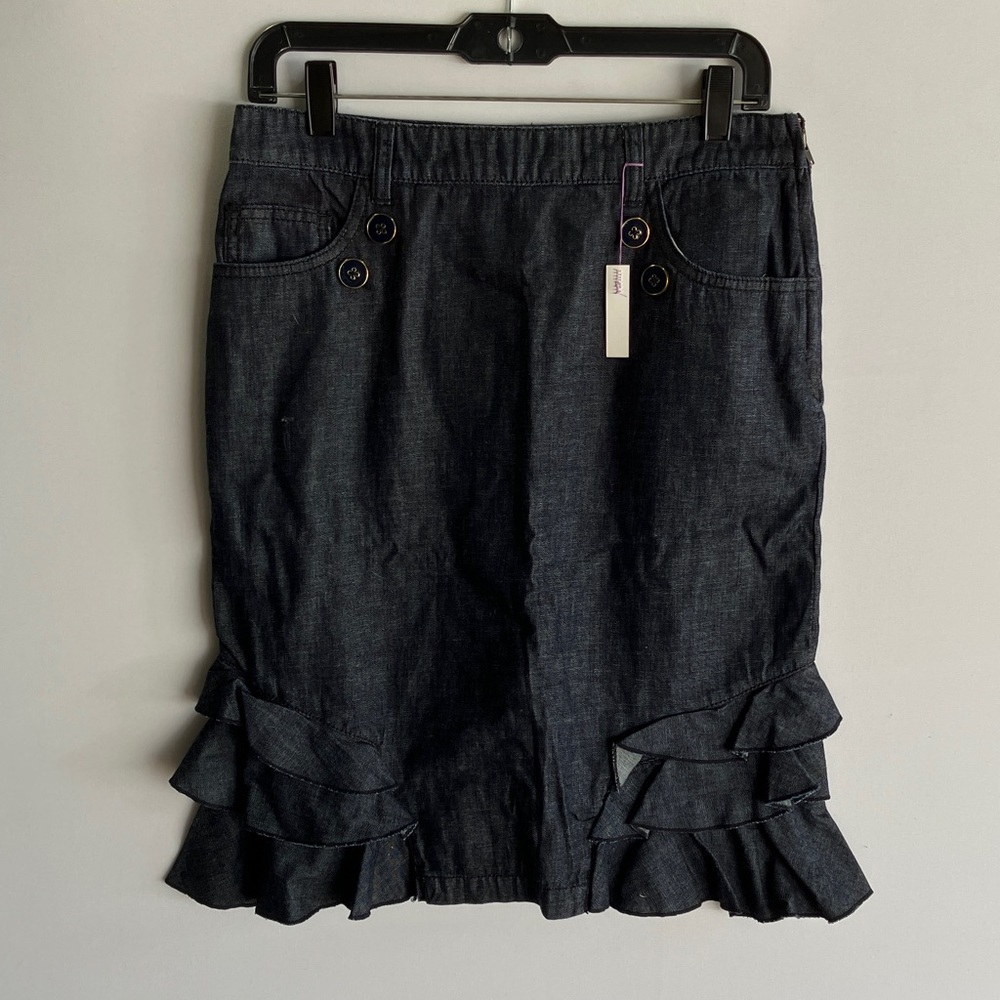 ANTHROPOLOGIE Dark Blue Denim Skirt with Ruffle Hem